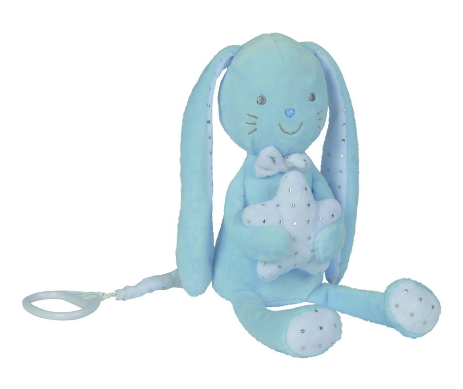  layette musical box blue rabbit white star 